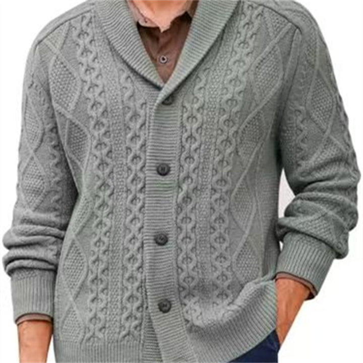 Men's knitted jacket with a clear braid pattern and a modern high collar Lune London
