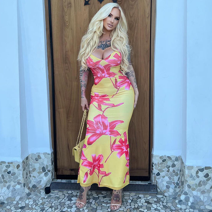 Lune London Floral Bodycon Maxi Dress for Women