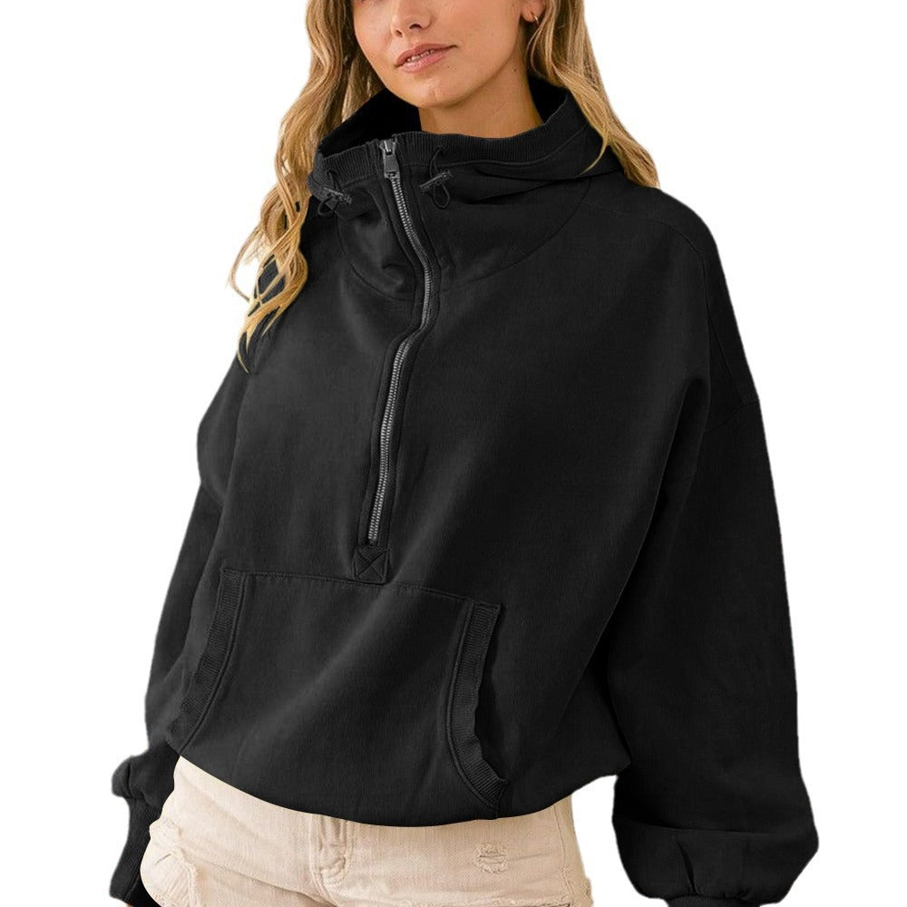 Casual hooded sweatshirt for women with half-zip Lune London