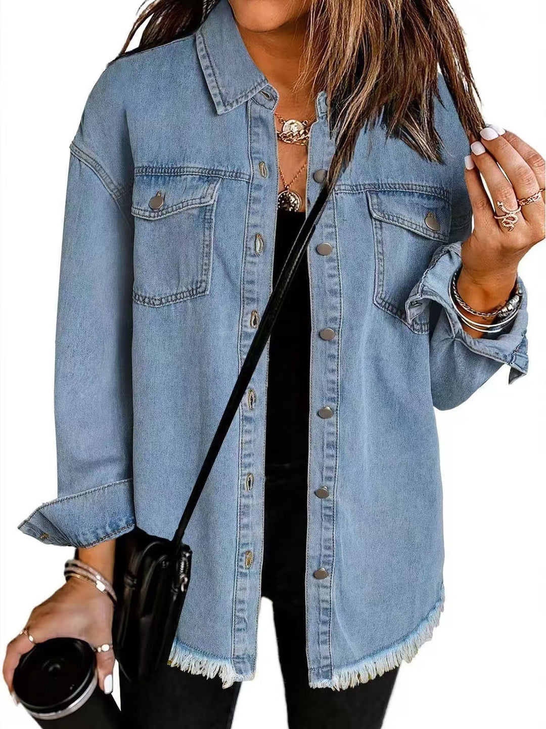 Women's Oversized Denim Shirt with Fringes Lune London