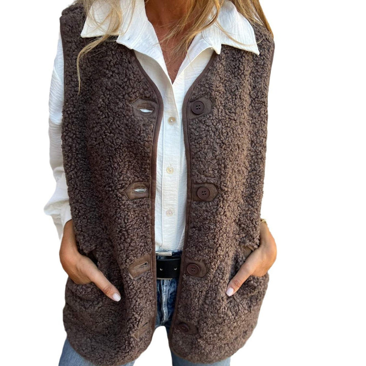 Casual knitted vest for women with button details and practical pockets Lune London