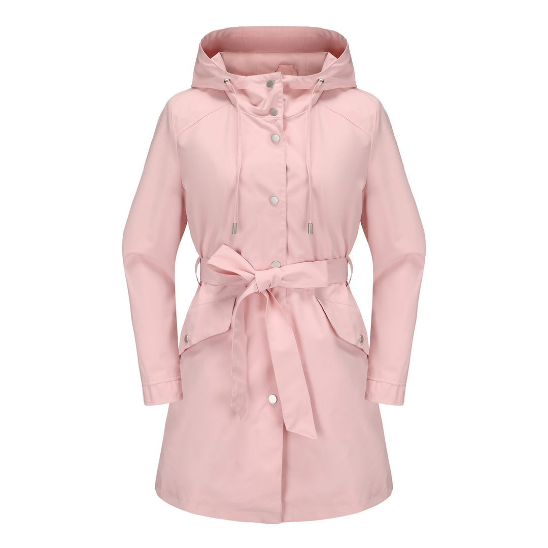Women's waterproof transition jacket with adjustable hood and waist belt Chic and Style