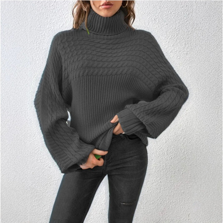 Ladies Comfortable Turtleneck Sweater with Textured Design Lune London