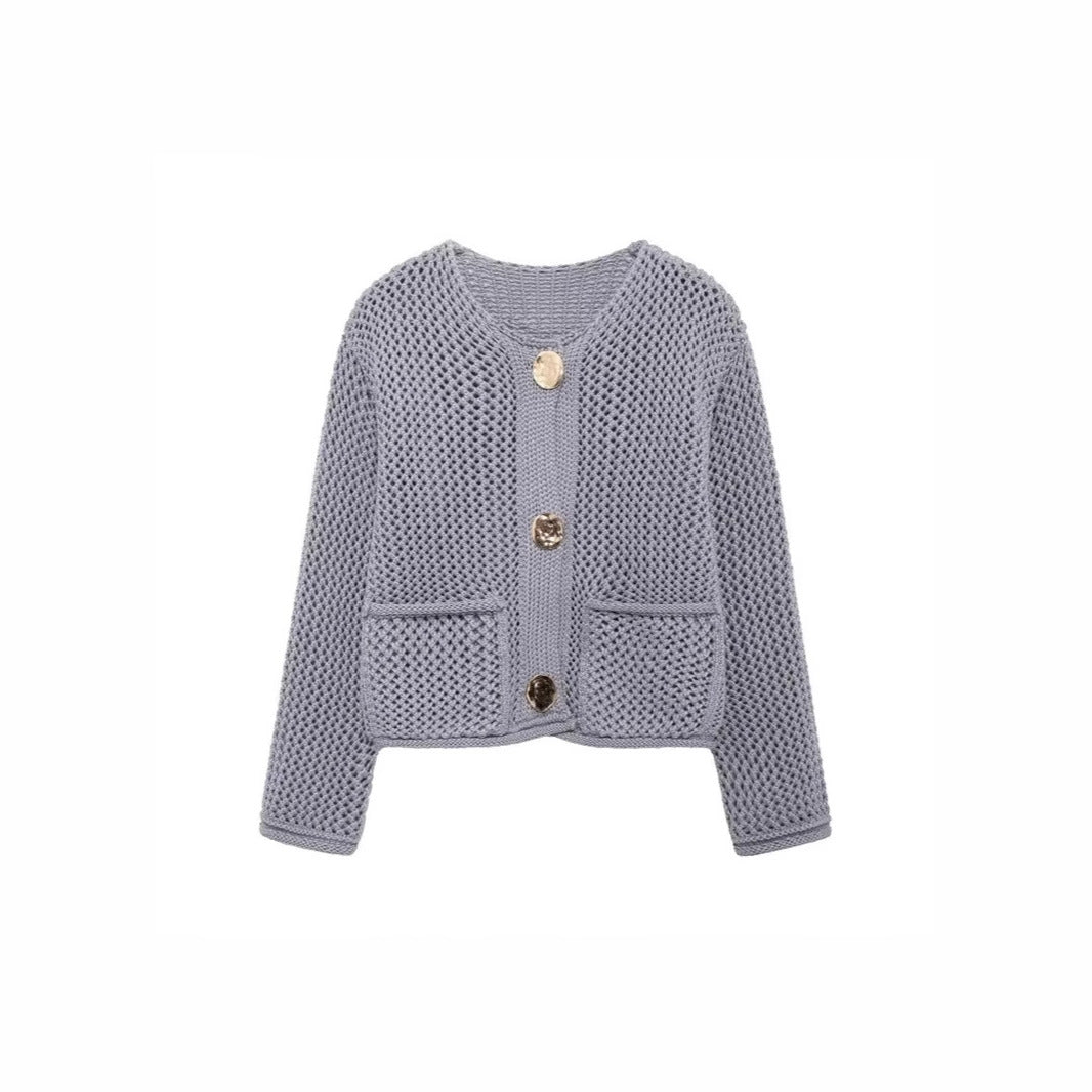 Ladies' knitted cardigan with openwork pattern and practical pockets Lune London
