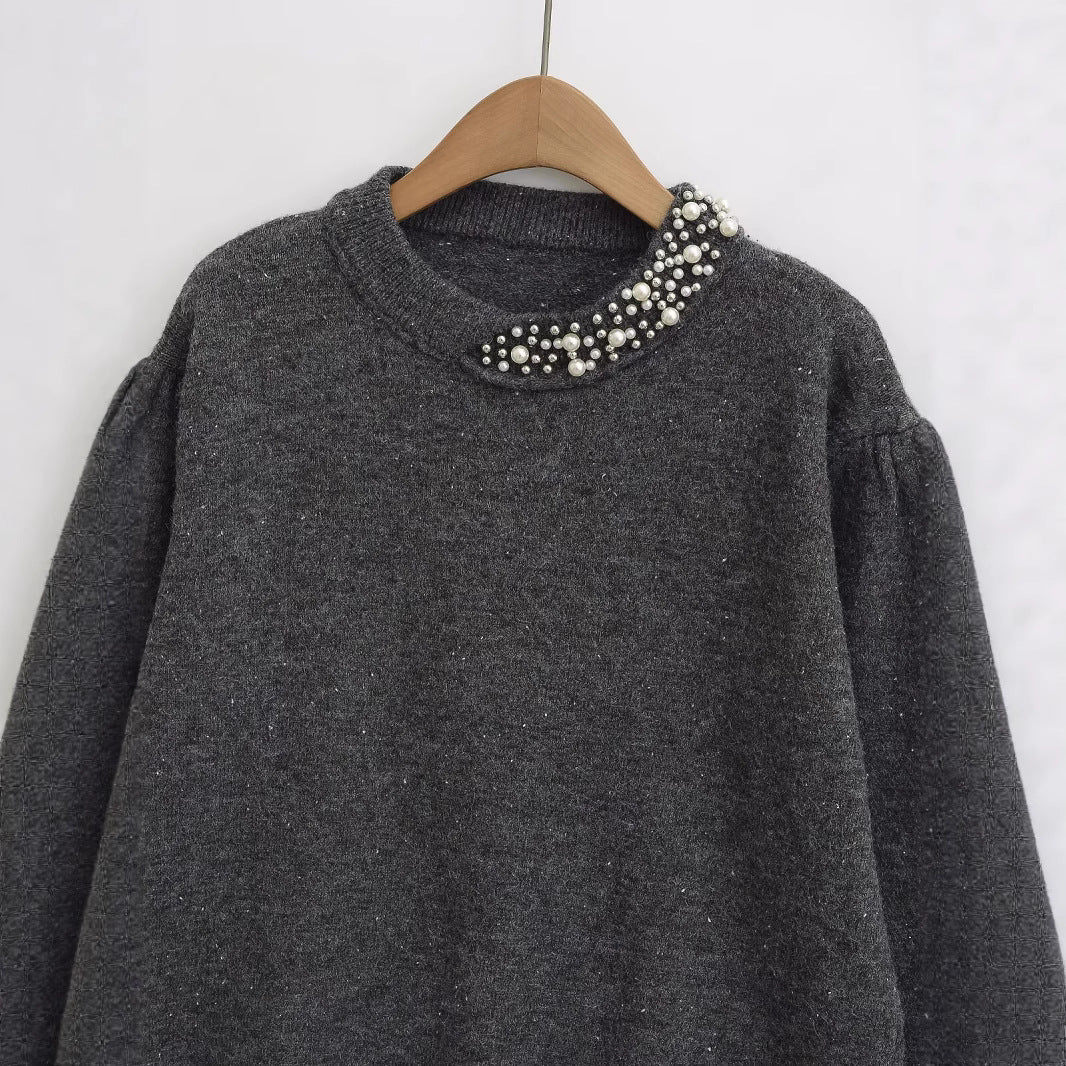 Knit sweater for women with decorative pearl accents Lune London
