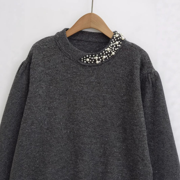 Knit sweater for women with decorative pearl accents Lune London