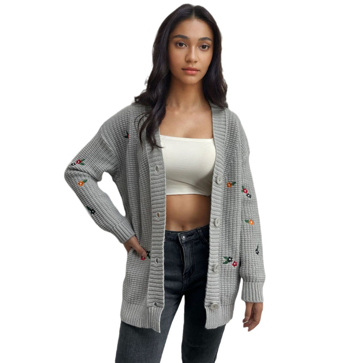 Knit jacket for women with embroidered floral design Lune London