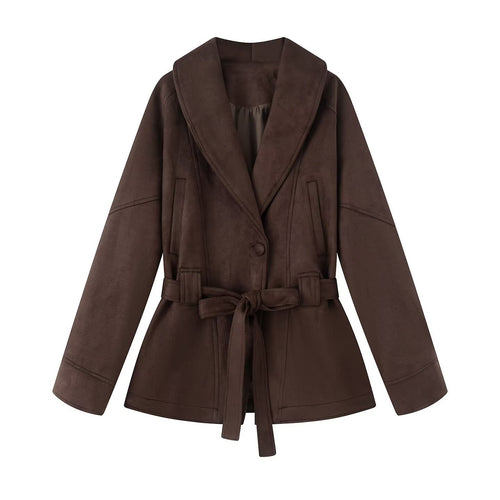 Stylish suede jacket for women with waist belt Lune London