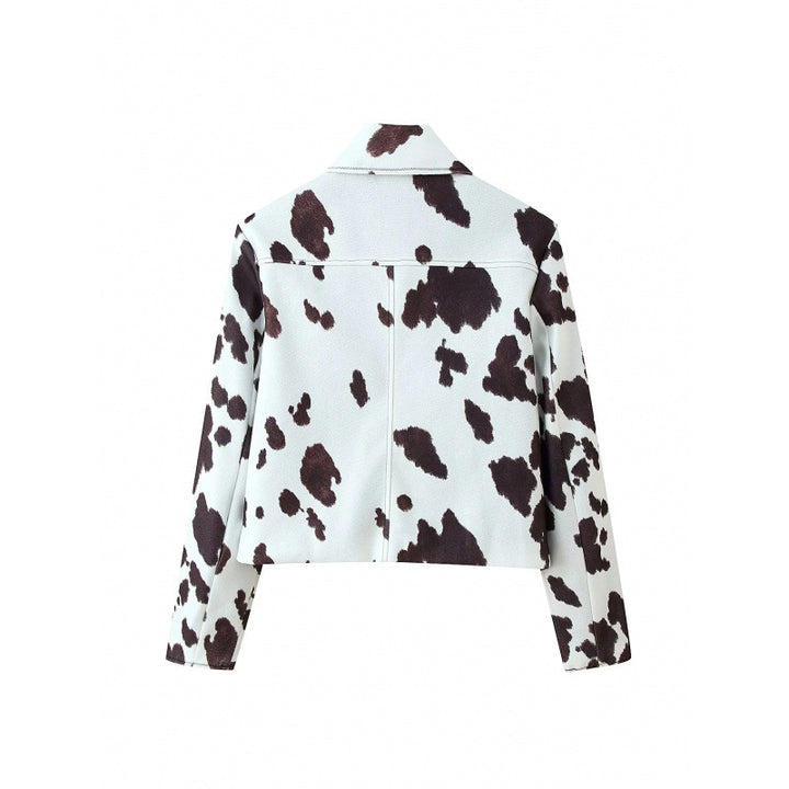 Faux leather jacket for women with a modern cow spot pattern Lune London