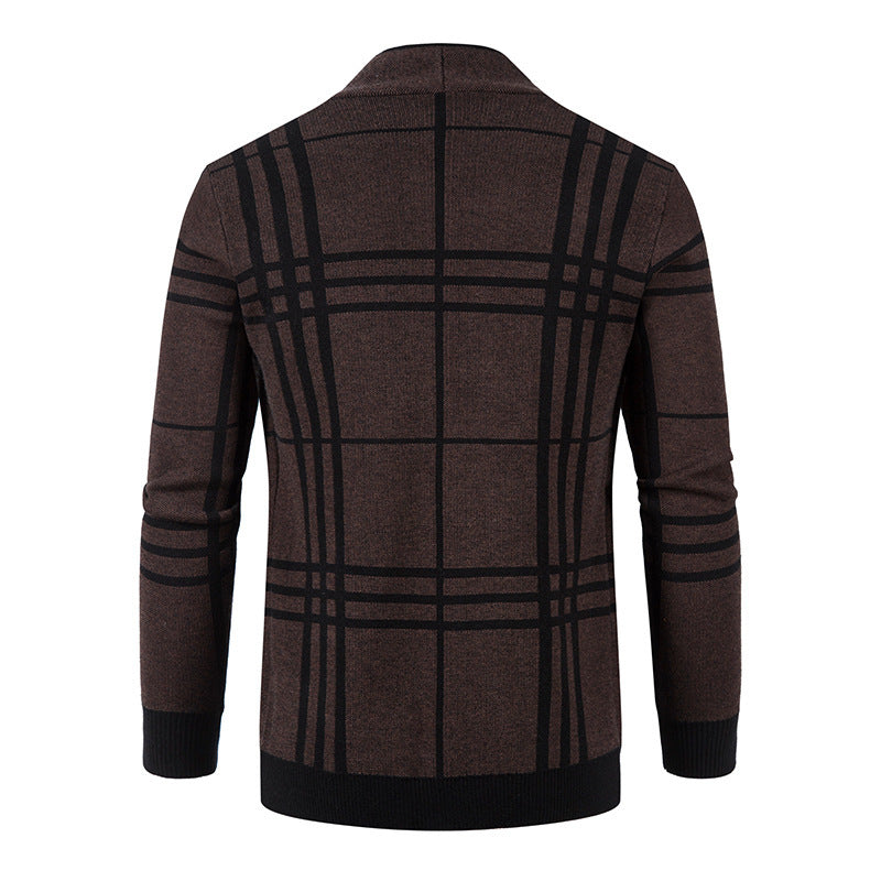 Modern knitted jacket for men with a modern check pattern and practical pockets Lune London