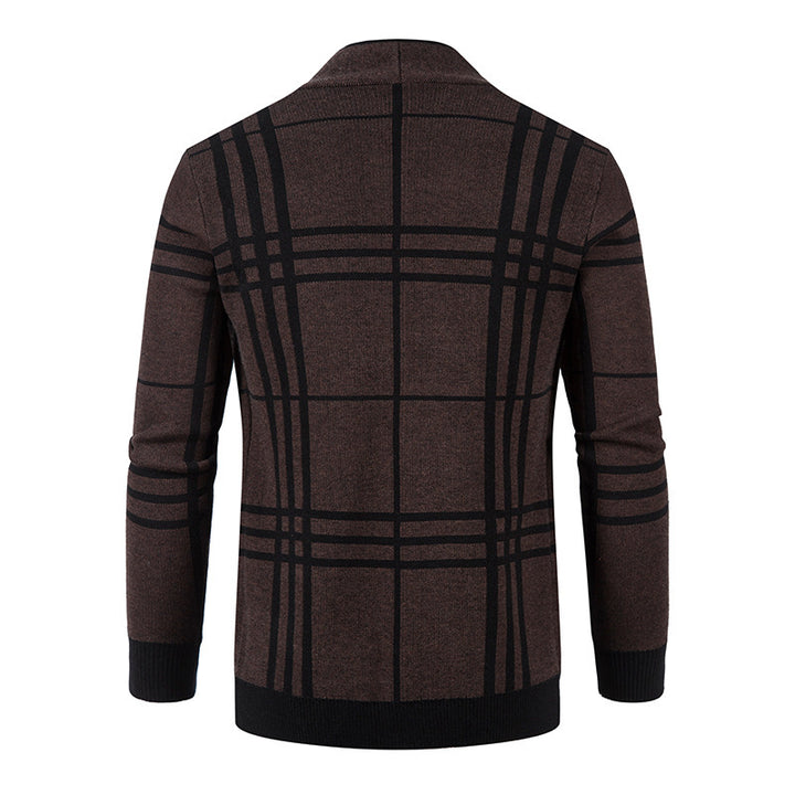 Modern knitted jacket for men with a modern check pattern and practical pockets Lune London