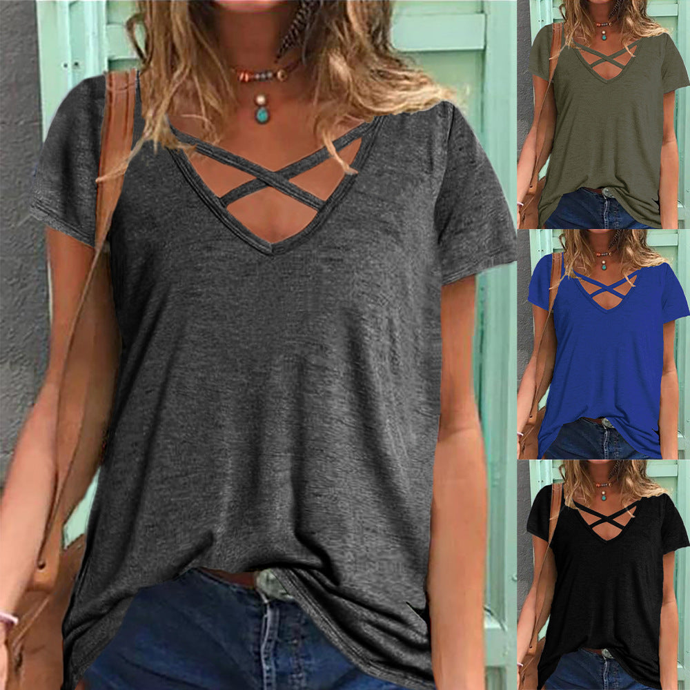 Casual V-neck crossover T-shirt for women Lune London
