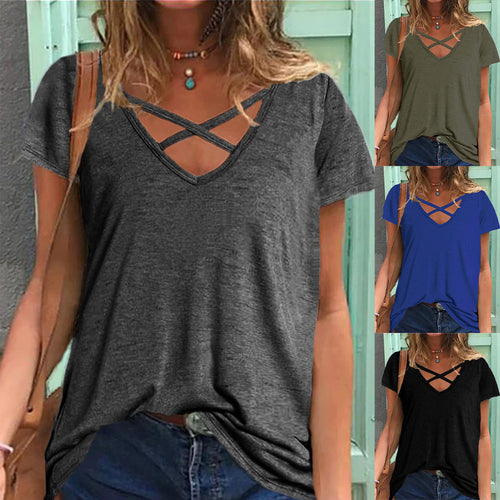 Casual V-neck crossover T-shirt for women Lune London