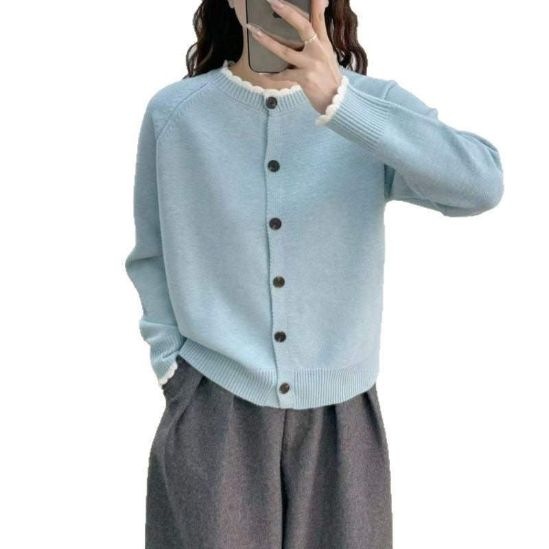 Ladies cozy knit cardigan with ribbed detail and button closure Lune London
