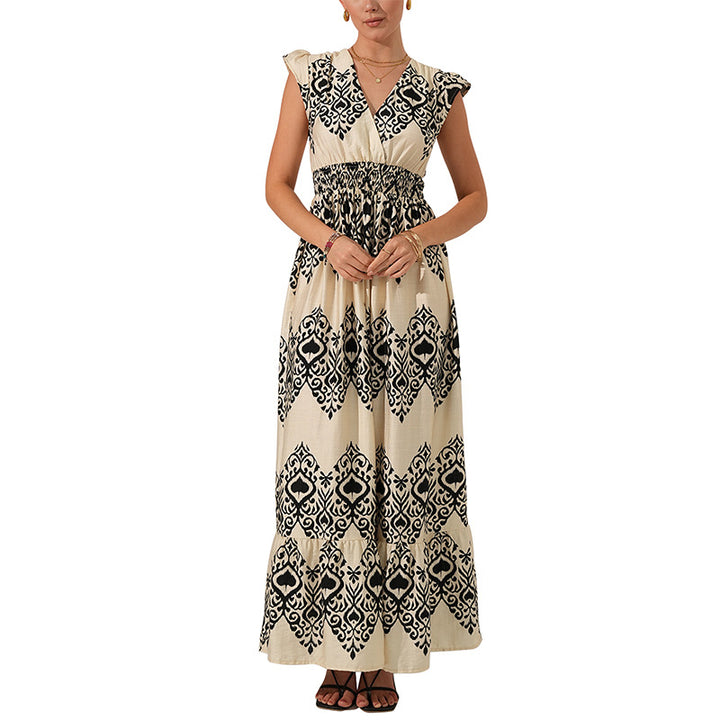 Lune London ethnic printed maxi dress for women with ruffled sleeves