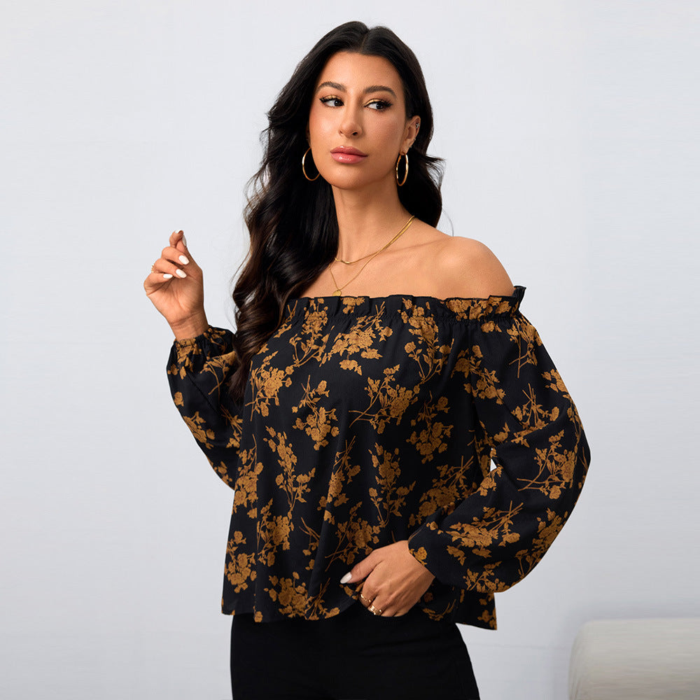 Blouse Femme Off-Shoulder avec Motifs Floraux et Manches Élastiques Chic & Stil