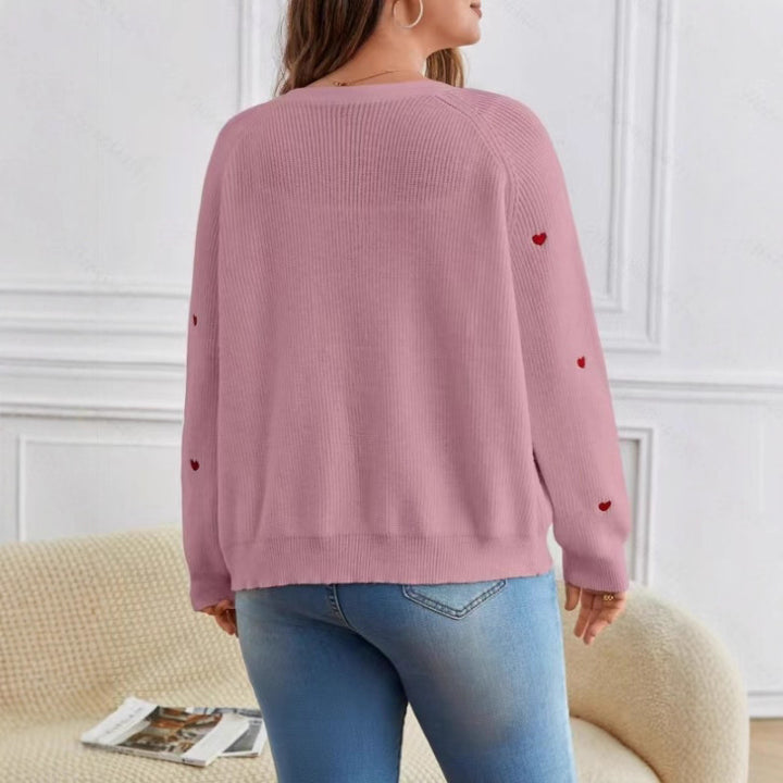 Ladies casual cardigan with heart-shaped appliqués and deep V-neck Lune London