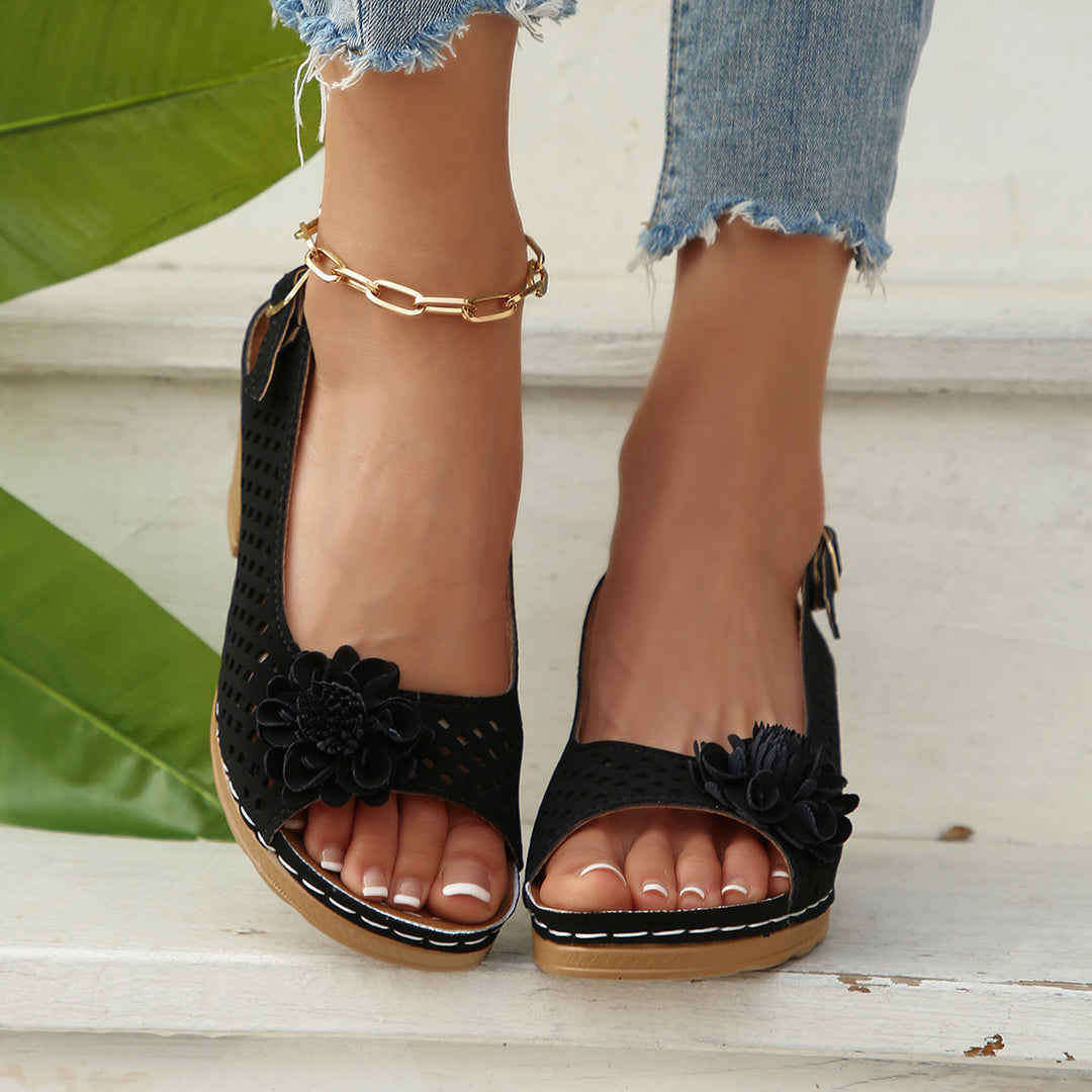 Ladies Decorative Block Heel Sandals Lune London