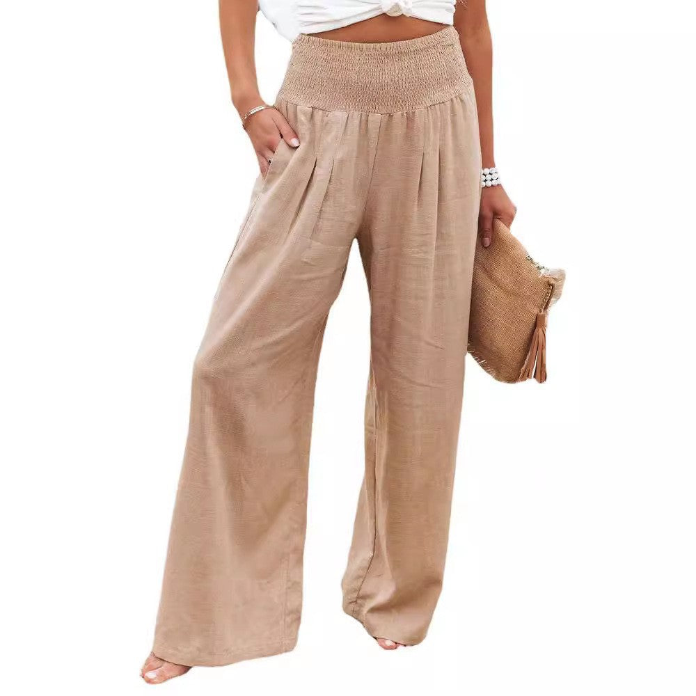 Loose linen pants for women with elastic waist and pleats Lune London
