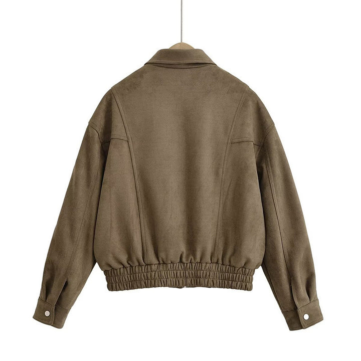 Veste en daim tendance pour femmes avec taille élastique et poches zippées sur les côtés Lune London