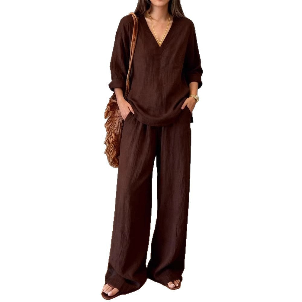 Women's Casual Linen Top and Wide Palazzo Pants Set Chic & Stil