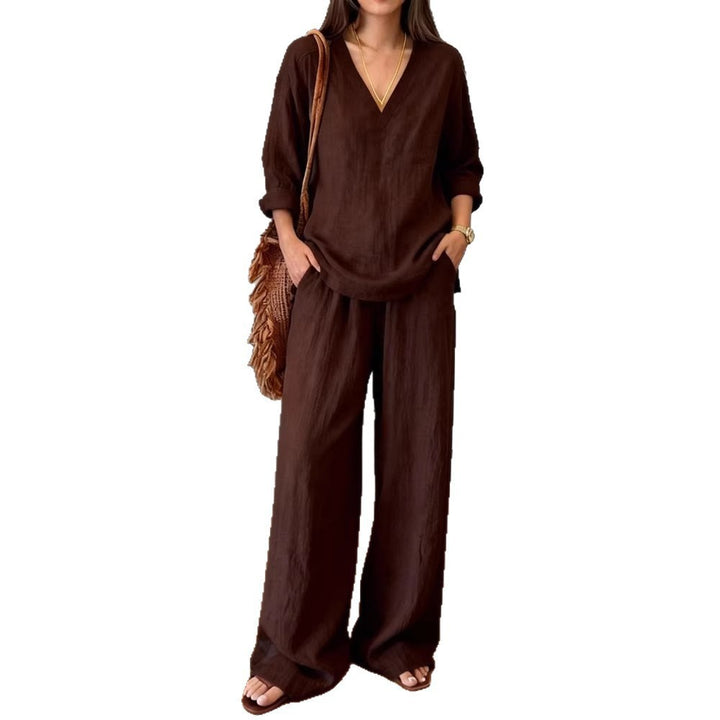 Women's Casual Linen Top and Wide Palazzo Pants Set Chic & Stil