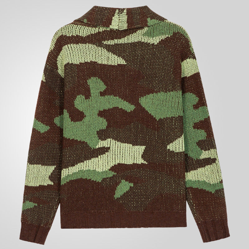 Men's knitted jacket with unique camouflage design and high collar Lune London