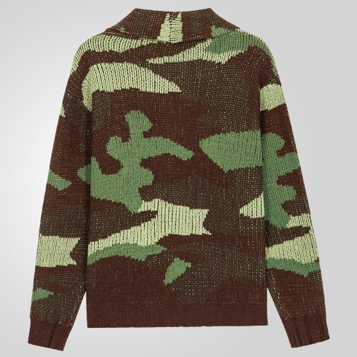 Men's knitted jacket with unique camouflage design and high collar Lune London