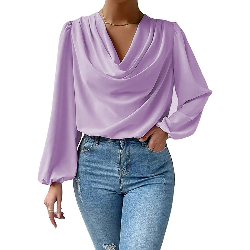 Elegant blouse for women with deep V-neck and casual puff sleeves Lune London