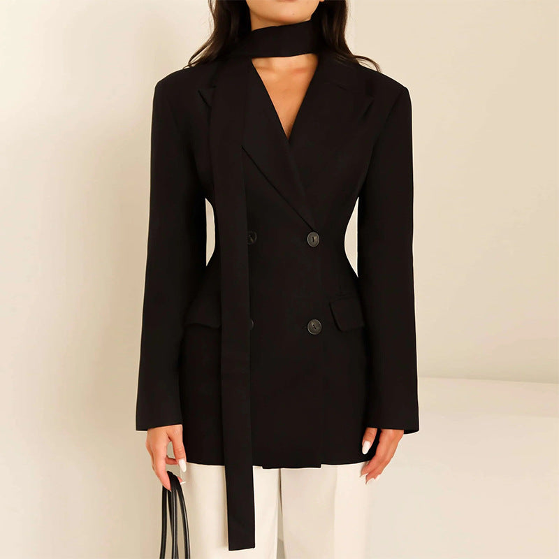Ladies elegant fitted blazer with scarf Lune London