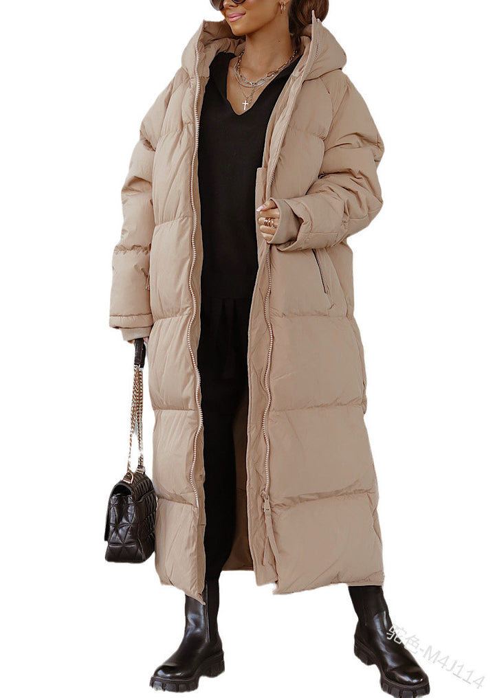 Ladies long padded jacket with hood and practical side pockets Lune London
