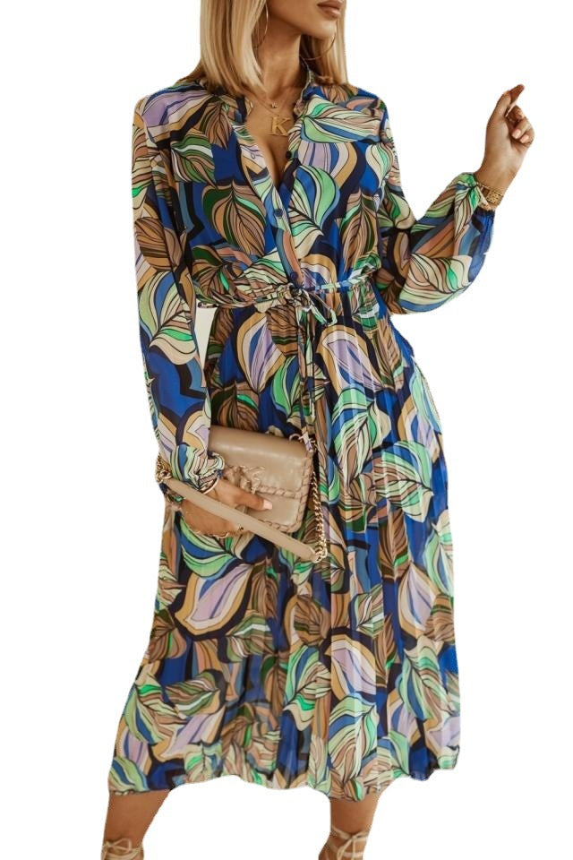 Maxi dress for ladies with a creative floral design and a belt at the waist Lune London