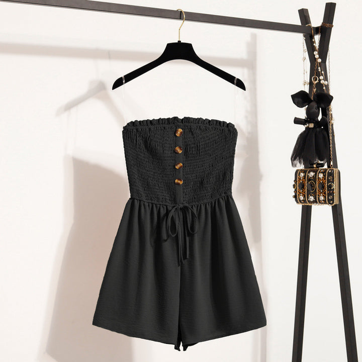 Dress jumpsuit for women with a waist accentuated by buttons and elastic top Lune London