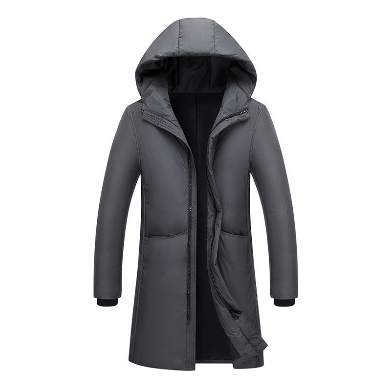 Ladies long down jacket with large hood and practical pockets Lune London