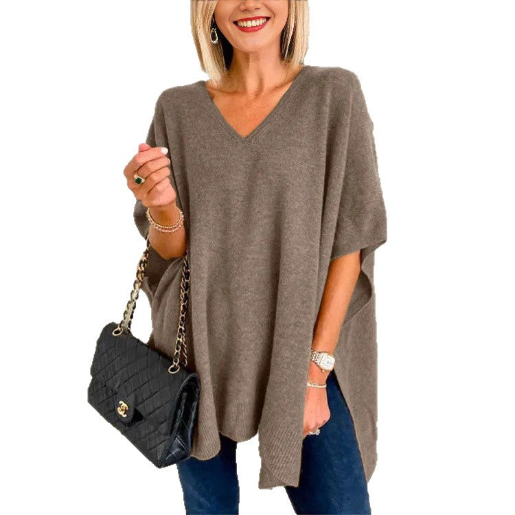 Casual knitted poncho for women with V-neck and oversized fit Lune London