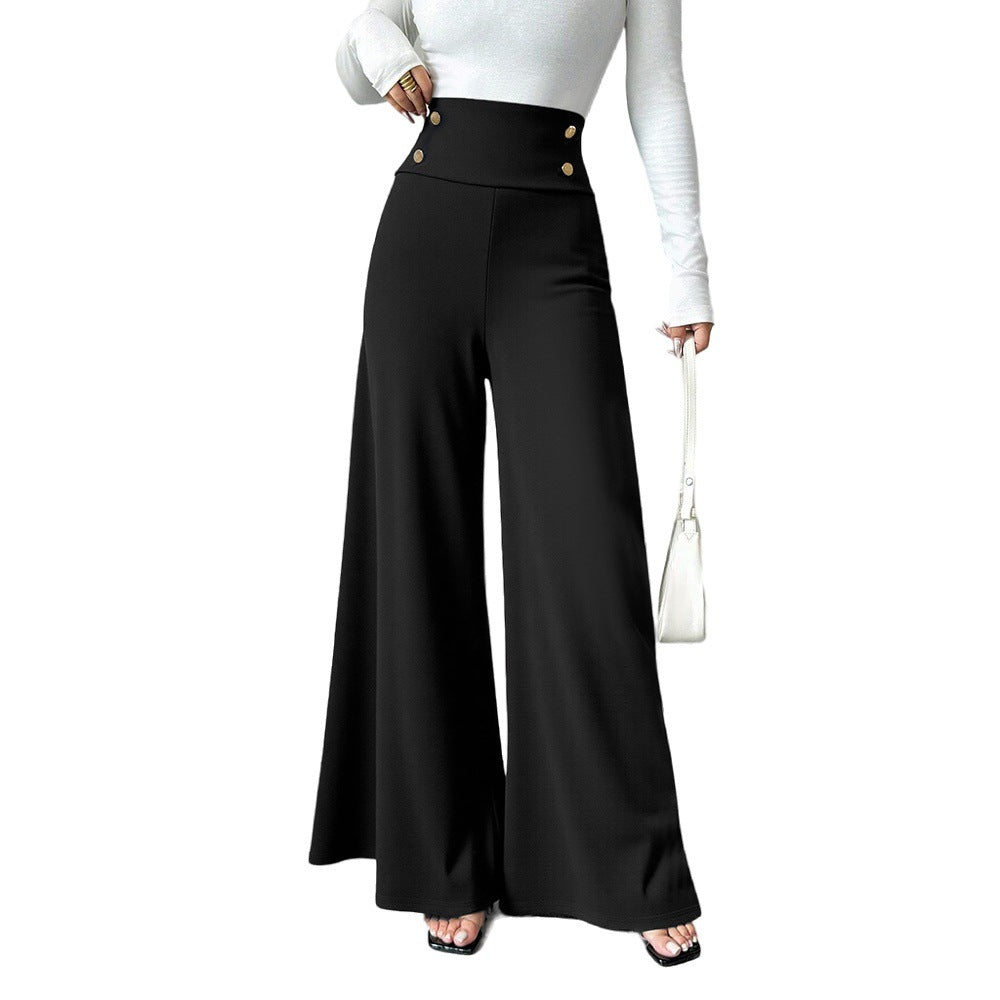 Pantalons Palazzo larges pour femmes avec taille haute et détails de bouton décoratif Chic & Stil