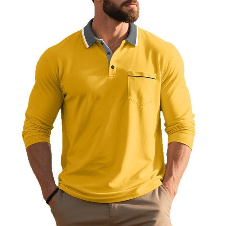 Men Elegant Long Sleeve Polo Shirt with Fashionable Collar and Practical Chest Pocket Lune London