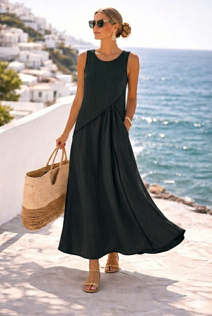 Women’s maxi dress with flowing cut and asymmetric design Lune London