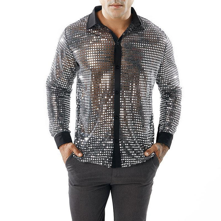 Men's Shiny Party Shirt with Rhinestone Patterns Lune London