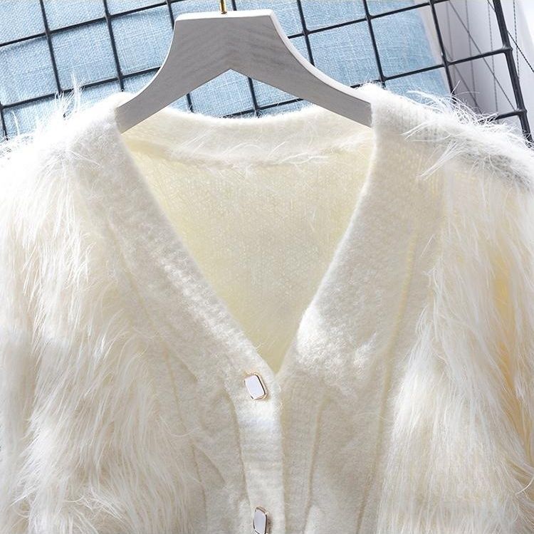 Fashion knitted jacket for women with fluffy sleeves Lune London