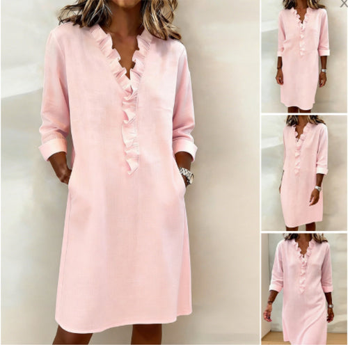 Women’s casual dress with ruffles and V-neck Lune London