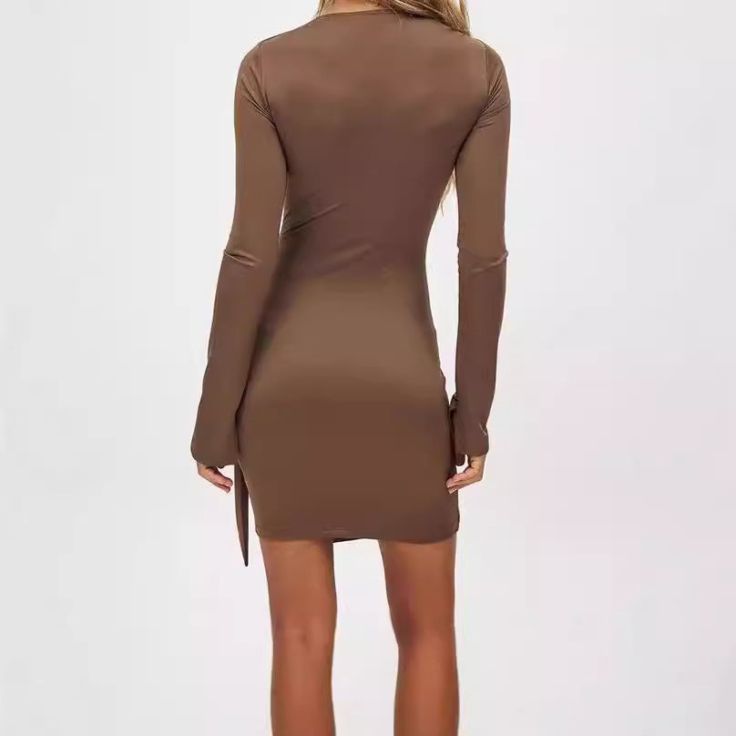Elegant wrap dress for women with long sleeves and asymmetrical hem Lune London