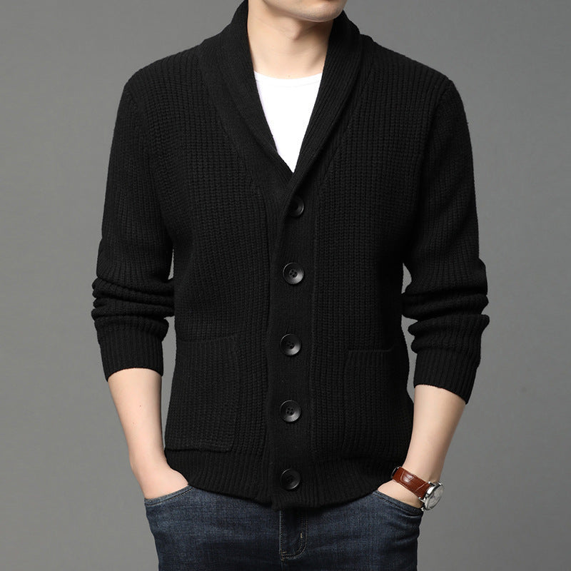 Knitted jacket for men with shawl collar and practical pockets Lune London