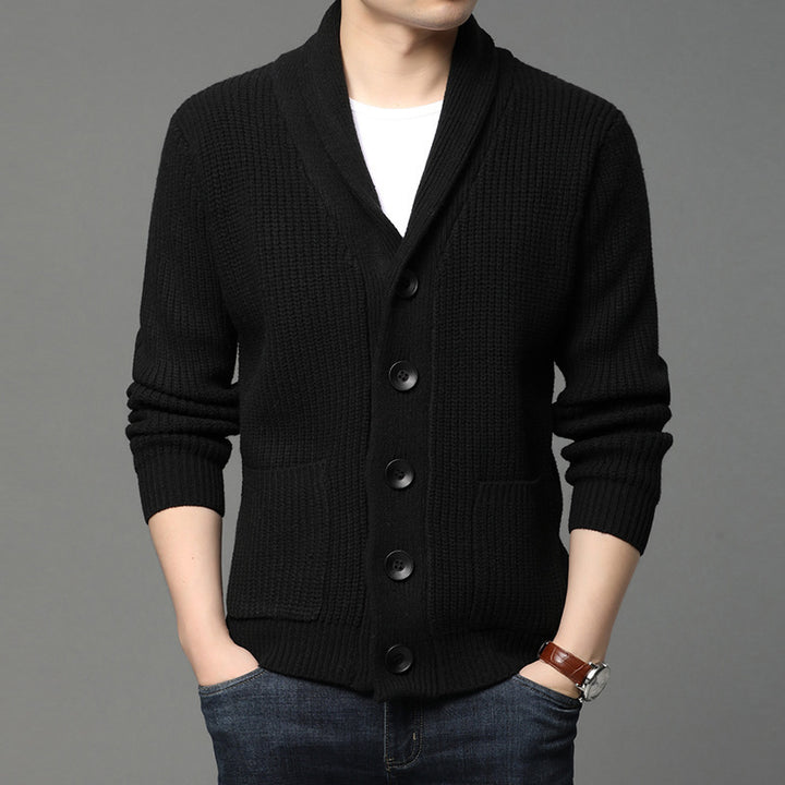 Knitted jacket for men with shawl collar and practical pockets Lune London
