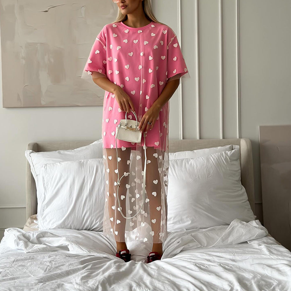 Modern tunic dress for women with heart pattern and sheer layer Chic and Style