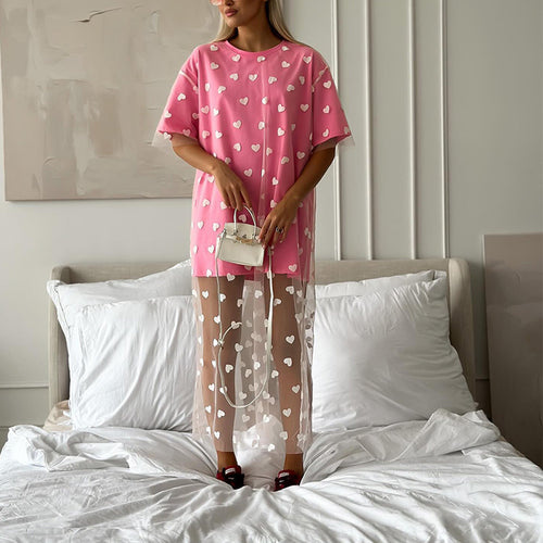 Modern tunic dress for women with heart pattern and sheer layer Chic and Style