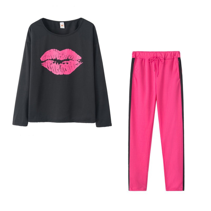 Sweatshirt à motif lèvres pour femmes et leggings sportifs Chic & Stil