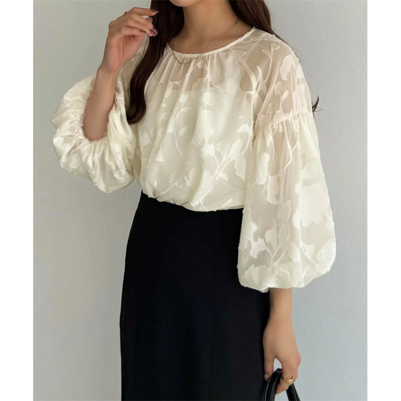 Ladies Blouse with Transparent Puff Sleeves Floral Lune London