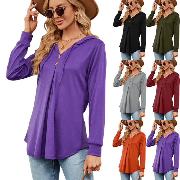 Ladies Viscose Hoodie with button placket and asymmetrical hem Lune London