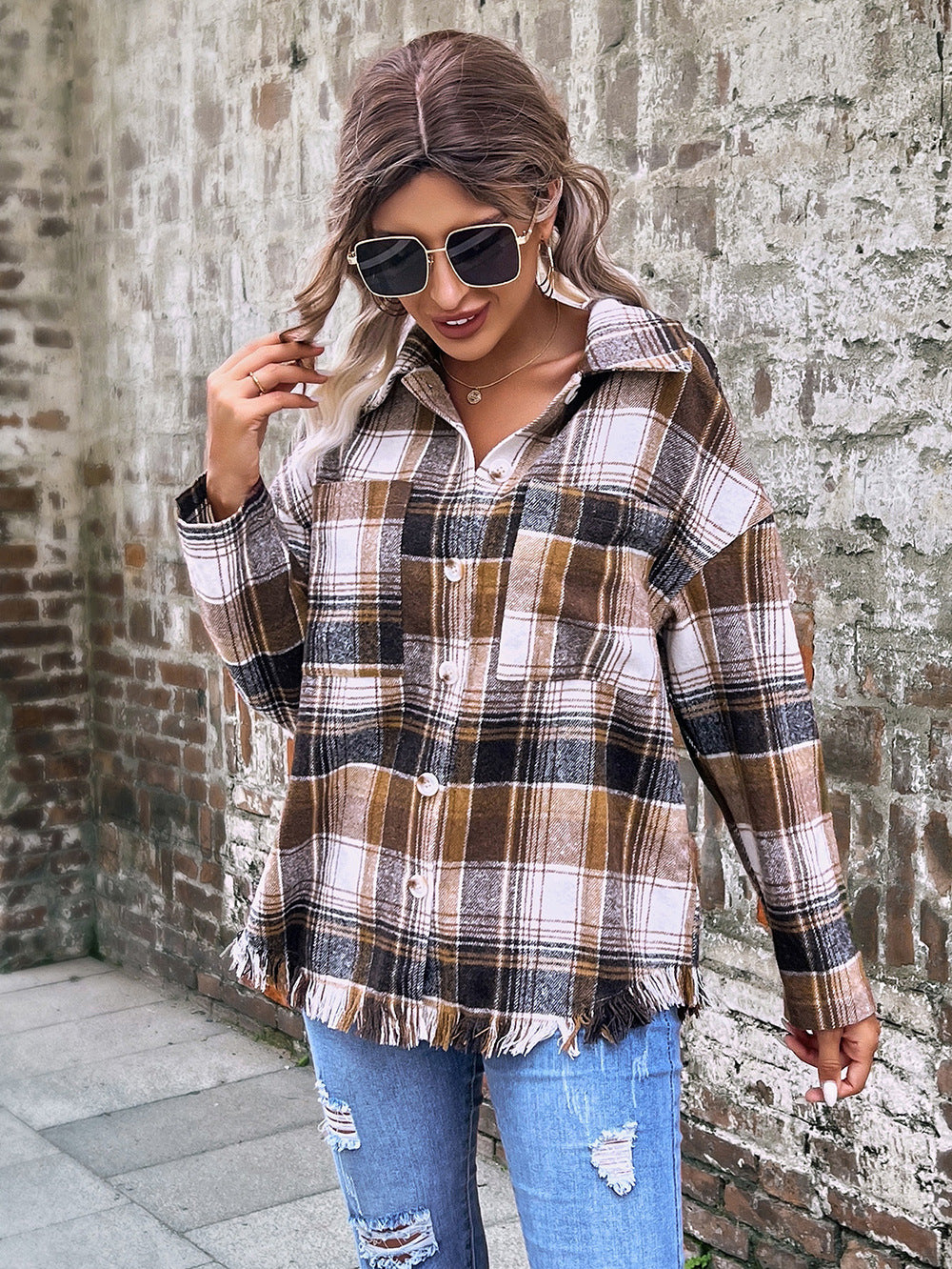 Lune London Women's Oversized Tartan Pattern Jacket